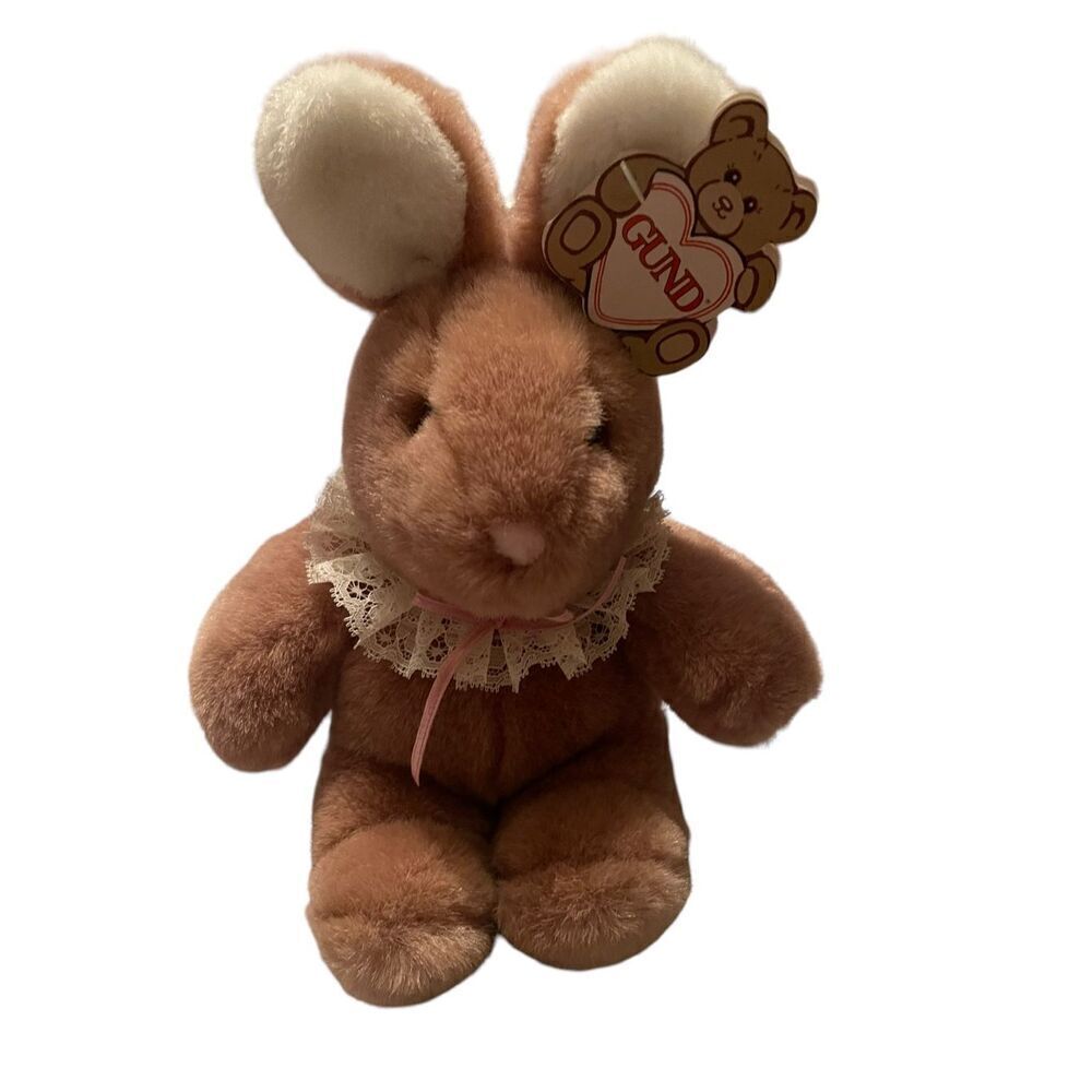 Vintage Gund Pudgy Bunny Rabbit Brown Stuffed Plushy Animal Size 8"